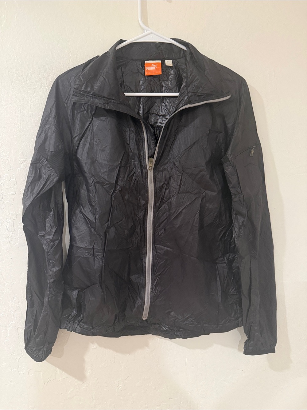 Puma Black Lightweight Packable Windbreaker Jacket with Reflective Zipper
